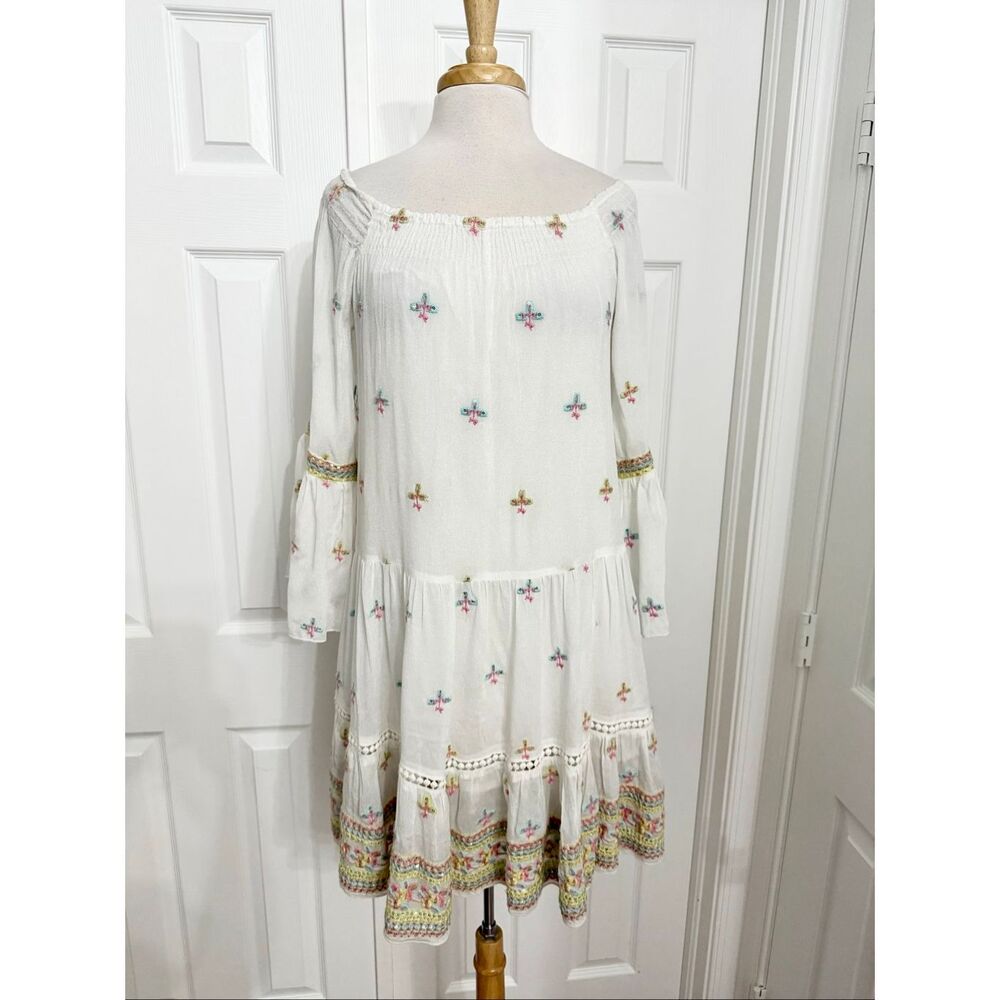 Miss June Paris Boho Gauze Mila Off-Shoulder Dress Pastel Embroidered Sequin NWT